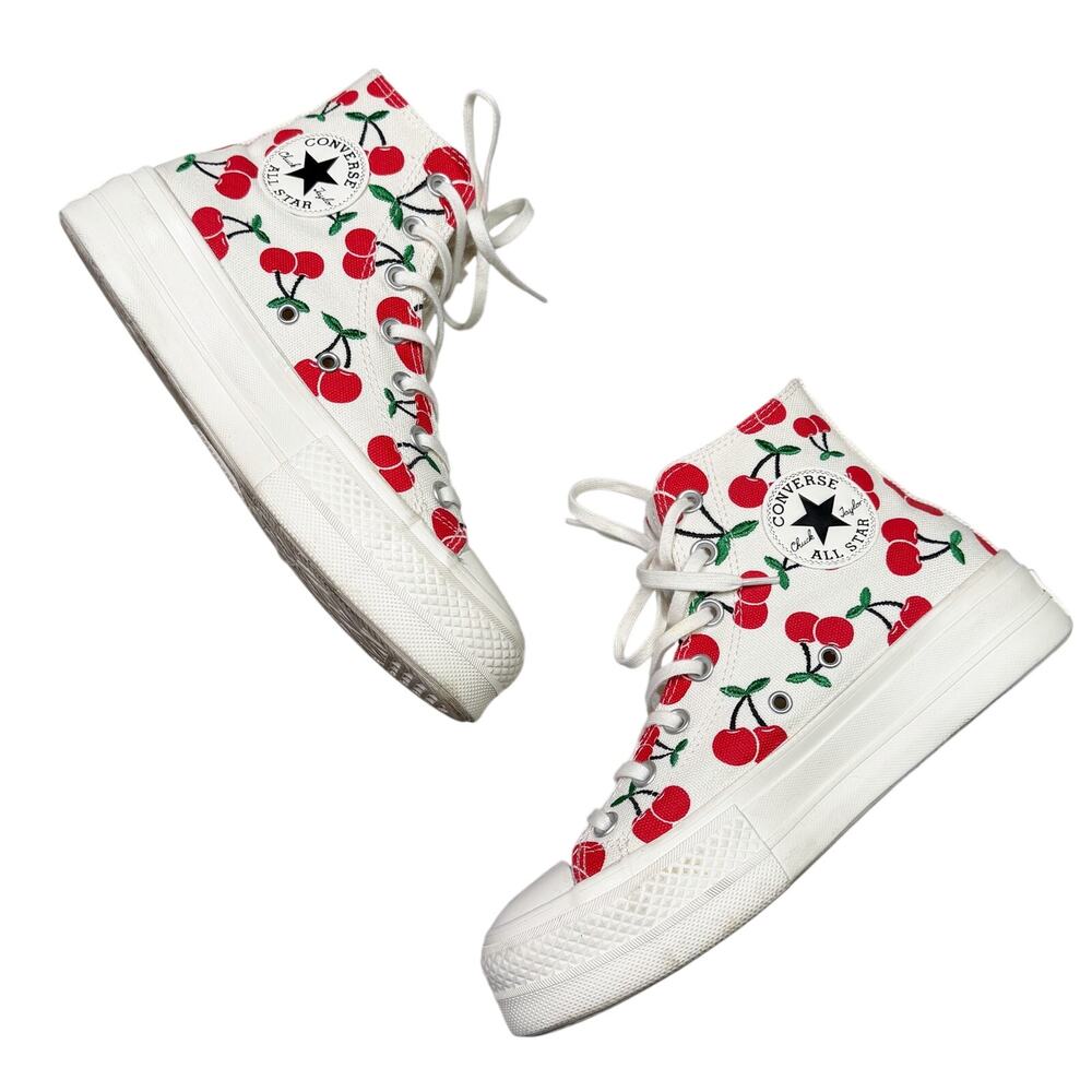 Converse | Chuck Taylor All Star Cherry Print White Platform High Top Sneakers 8
